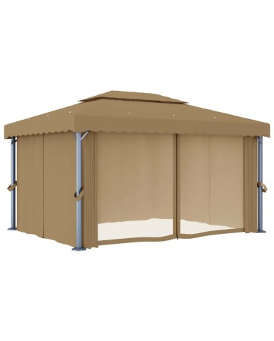 Tonnelle avec rideau 4x3 m Taupe Aluminium