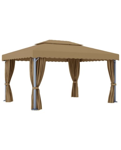 Tonnelle avec rideau 4x3 m Taupe Aluminium