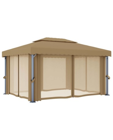 Tonnelle avec rideau 4x3 m Taupe Aluminium
