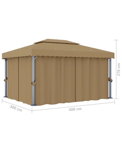 Tonnelle avec rideau 4x3 m Taupe Aluminium