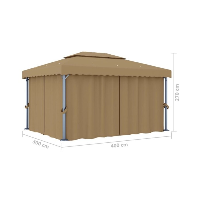 Tonnelle avec rideau 4x3 m Taupe Aluminium