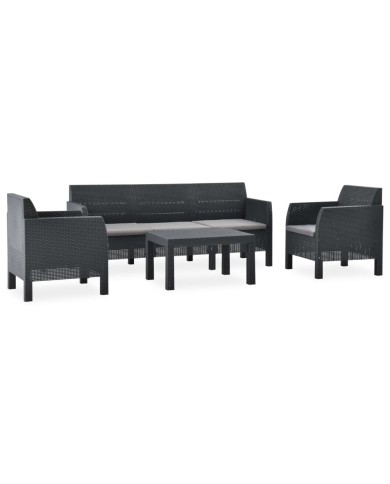 Salon de jardin 4 pcs avec coussins PP Rotin Anthracite
