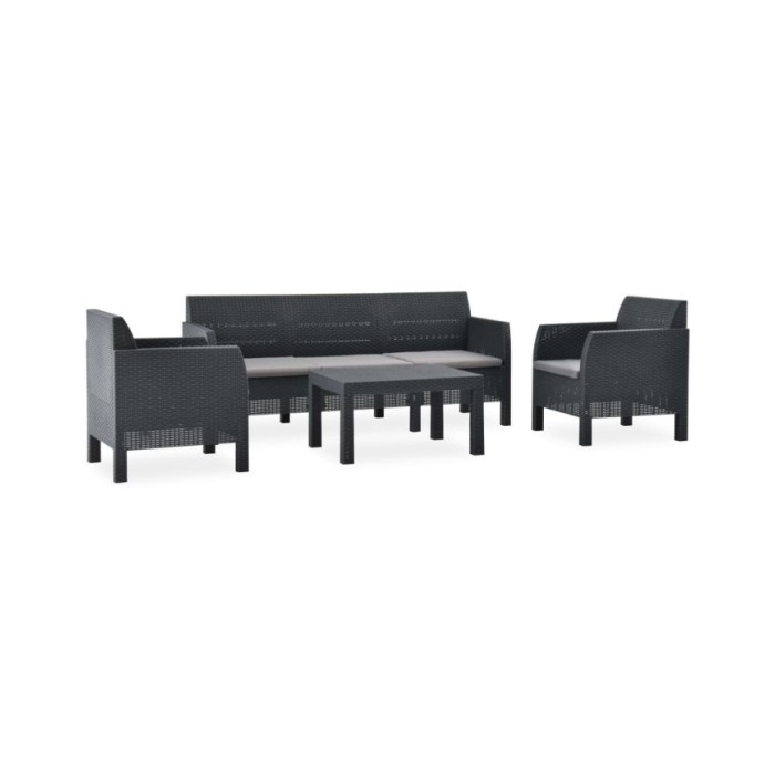Salon de jardin 4 pcs avec coussins PP Rotin Anthracite