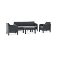 Salon de jardin 4 pcs avec coussins PP Rotin Anthracite