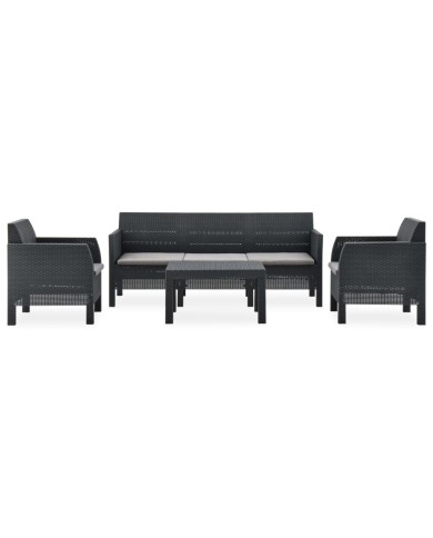 Salon de jardin 4 pcs avec coussins PP Rotin Anthracite