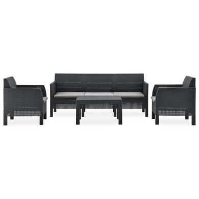 Salon de jardin 4 pcs avec coussins PP Rotin Anthracite