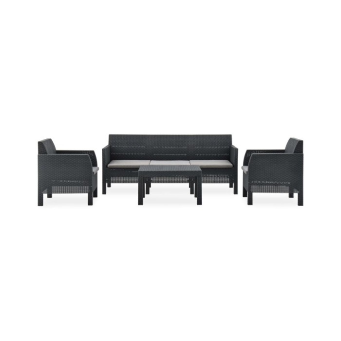 Salon de jardin 4 pcs avec coussins PP Rotin Anthracite