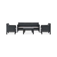Salon de jardin 4 pcs avec coussins PP Rotin Anthracite