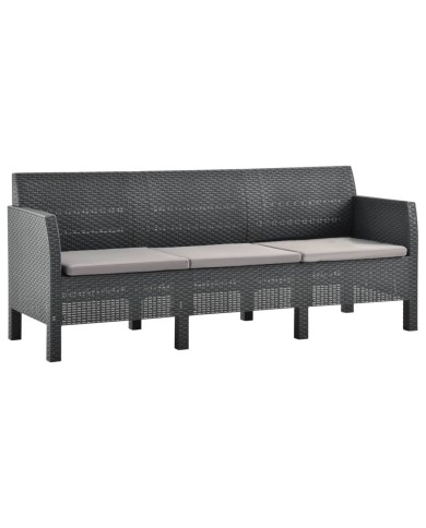 Salon de jardin 4 pcs avec coussins PP Rotin Anthracite