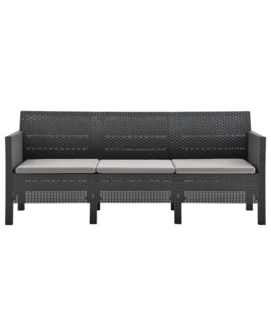 Salon de jardin 4 pcs avec coussins PP Rotin Anthracite