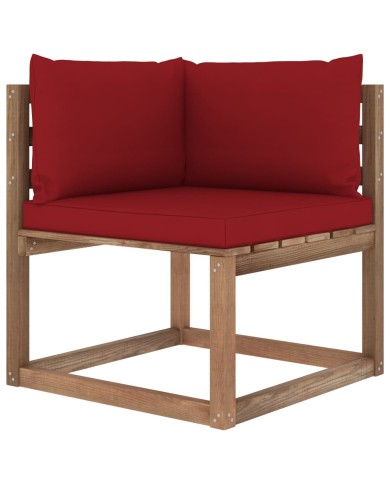 Canapé d'angle palette de jardin avec coussins rouge bordeaux