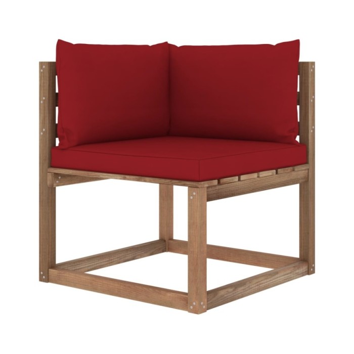 Canapé d'angle palette de jardin avec coussins rouge bordeaux