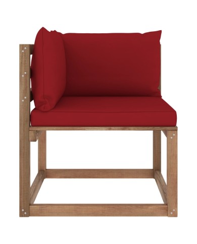 Canapé d'angle palette de jardin avec coussins rouge bordeaux