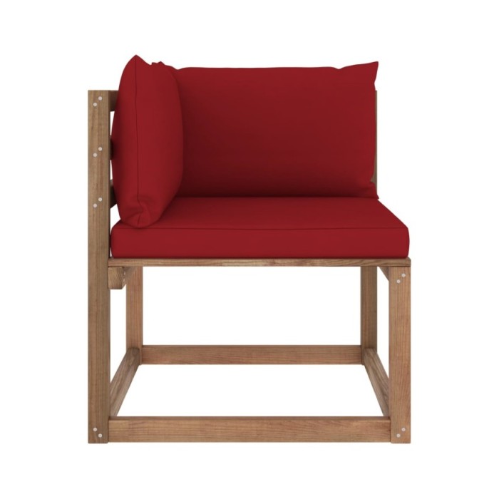 Canapé d'angle palette de jardin avec coussins rouge bordeaux