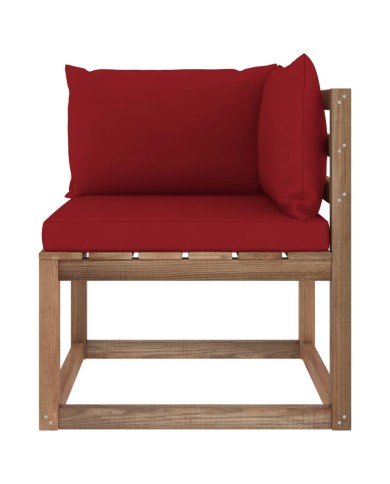 Canapé d'angle palette de jardin avec coussins rouge bordeaux