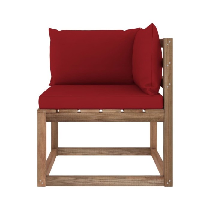 Canapé d'angle palette de jardin avec coussins rouge bordeaux