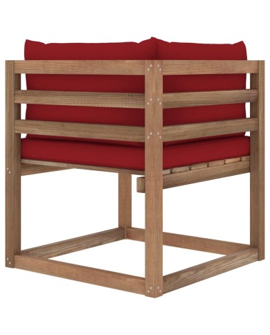 Canapé d'angle palette de jardin avec coussins rouge bordeaux