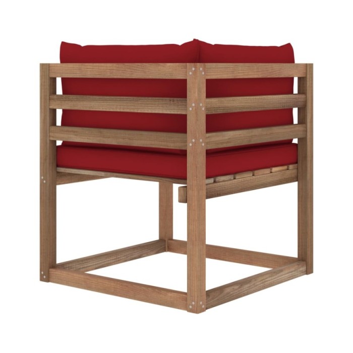 Canapé d'angle palette de jardin avec coussins rouge bordeaux
