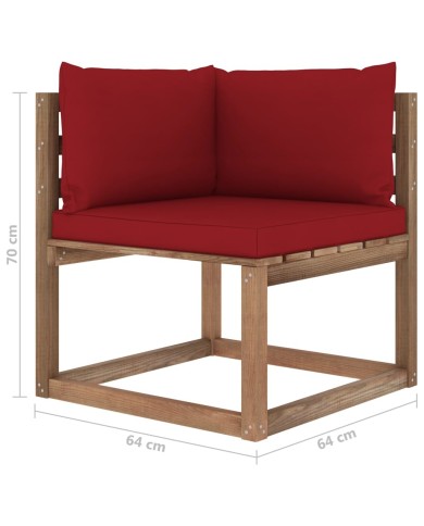 Canapé d'angle palette de jardin avec coussins rouge bordeaux