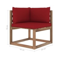 Canapé d'angle palette de jardin avec coussins rouge bordeaux