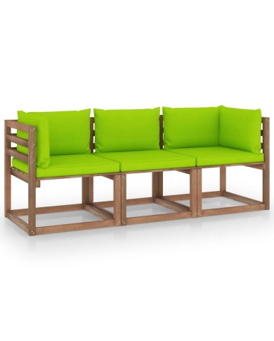 Canapé palette de jardin 3 places et coussins vert vif Pinède