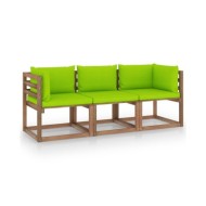 Canapé palette de jardin 3 places et coussins vert vif Pinède