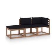 Salon palette de jardin 3pcs avec coussins Bois de pin imprégné