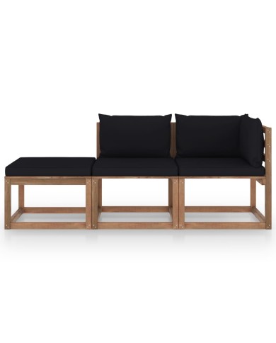 Salon palette de jardin 3pcs avec coussins Bois de pin imprégné