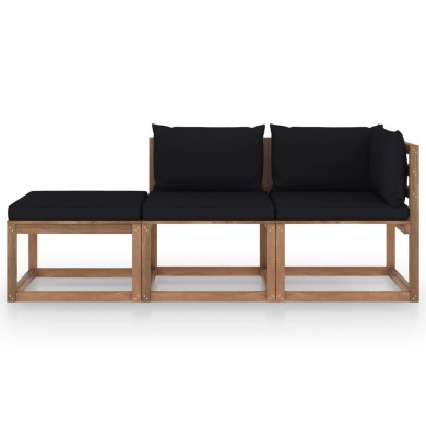 Salon palette de jardin 3pcs avec coussins Bois de pin imprégné