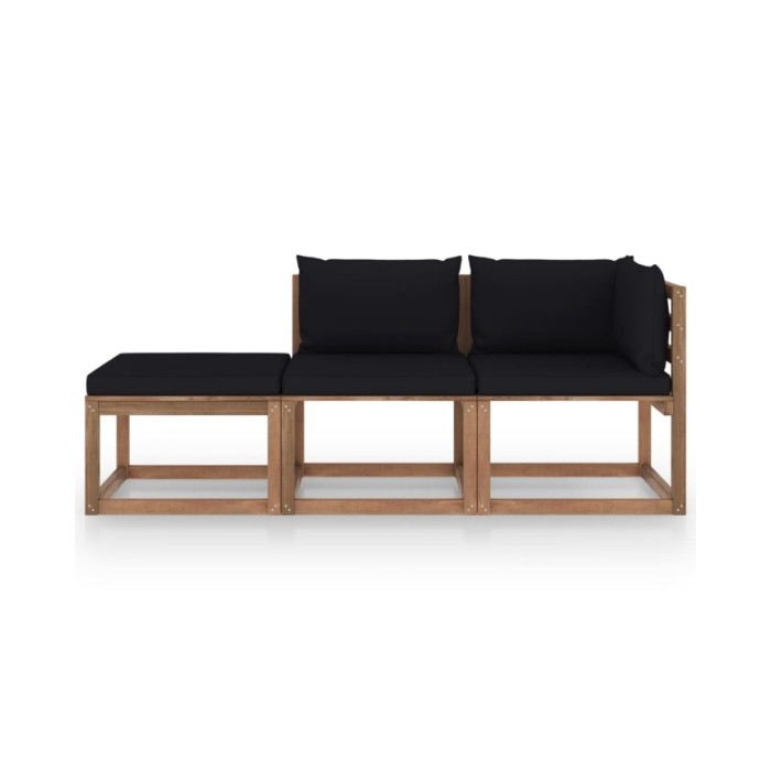 Salon palette de jardin 3pcs avec coussins Bois de pin imprégné
