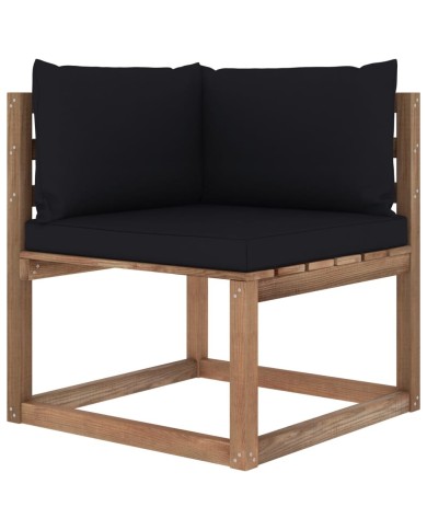 Salon palette de jardin 3pcs avec coussins Bois de pin imprégné