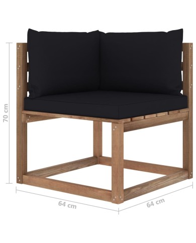 Salon palette de jardin 3pcs avec coussins Bois de pin imprégné