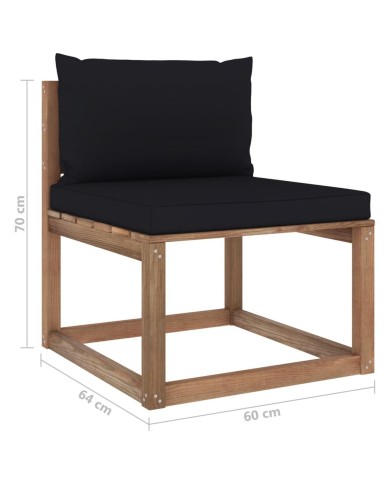 Salon palette de jardin 3pcs avec coussins Bois de pin imprégné