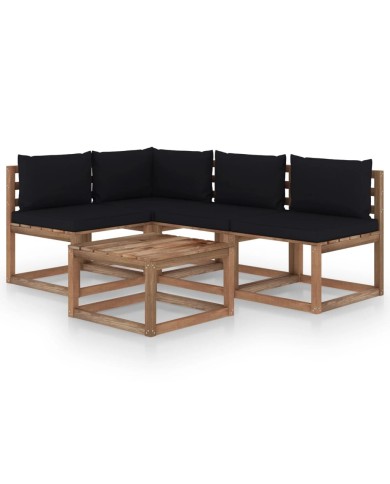 Salon de jardin 5 pcs avec coussins noir