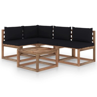 Salon de jardin 5 pcs avec coussins noir