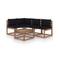 Salon de jardin 5 pcs avec coussins noir