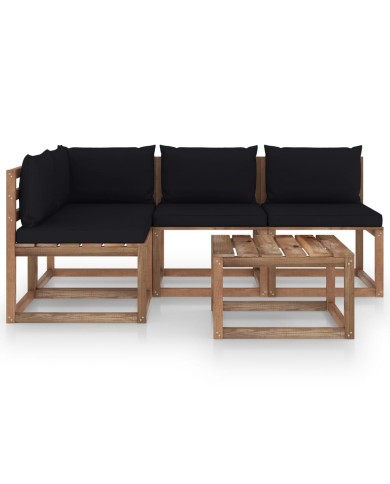 Salon de jardin 5 pcs avec coussins noir