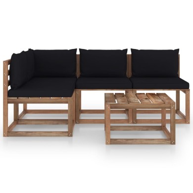 Salon de jardin 5 pcs avec coussins noir