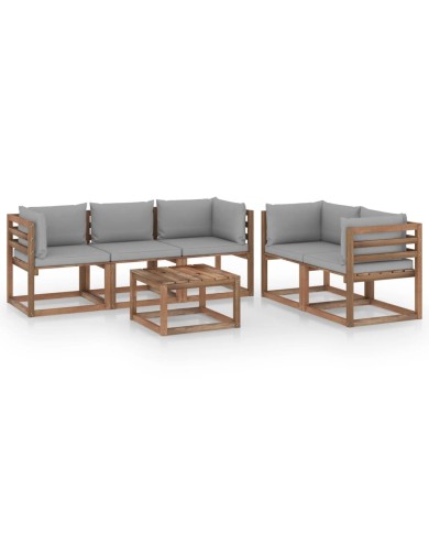 Salon de jardin 6 pcs avec coussins gris