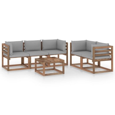 Salon de jardin 6 pcs avec coussins gris