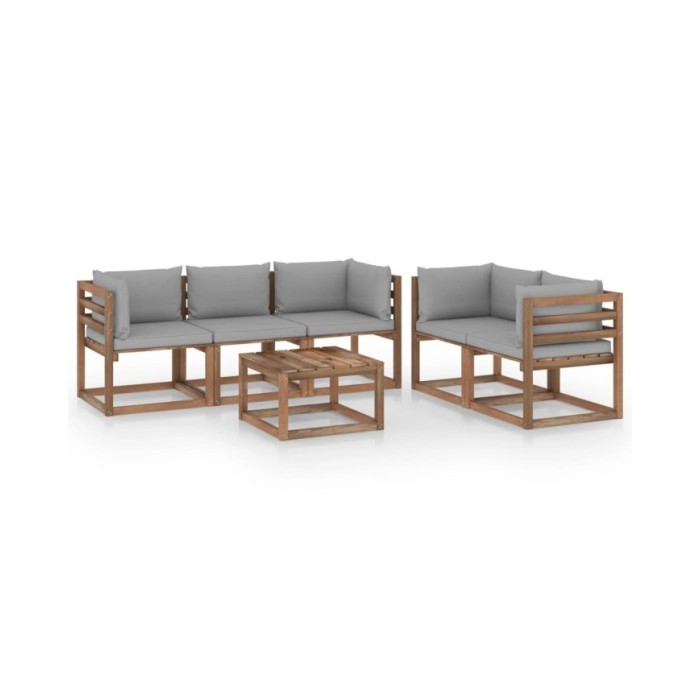 Salon de jardin 6 pcs avec coussins gris