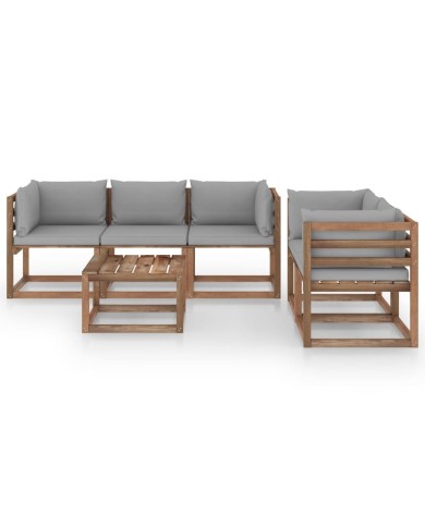 Salon de jardin 6 pcs avec coussins gris