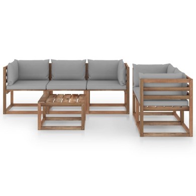 Salon de jardin 6 pcs avec coussins gris