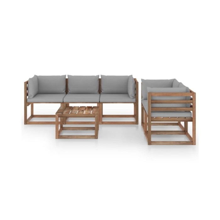 Salon de jardin 6 pcs avec coussins gris