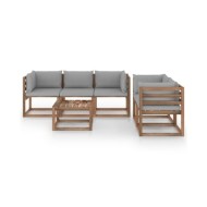 Salon de jardin 6 pcs avec coussins gris