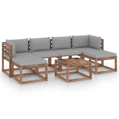 Salon palette de jardin 7 pcs et coussins Bois de pin imprégné