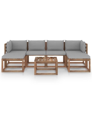 Salon palette de jardin 7 pcs et coussins Bois de pin imprégné