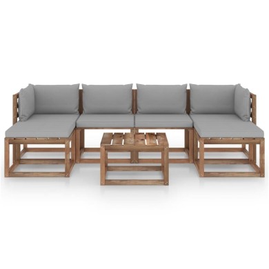 Salon palette de jardin 7 pcs et coussins Bois de pin imprégné