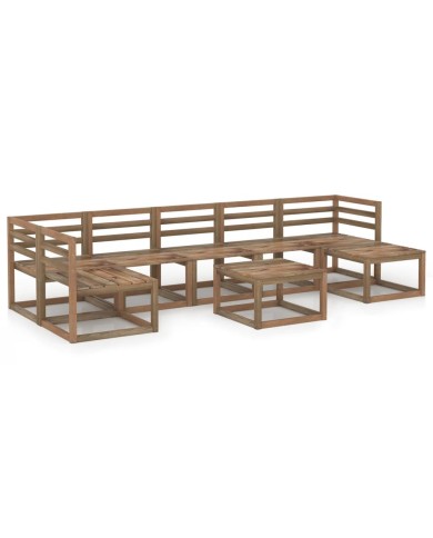 Salon de jardin 8 pcs Marron Bois de pin imprégné
