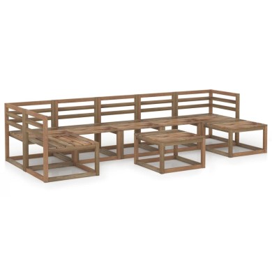 Salon de jardin 8 pcs Marron Bois de pin imprégné